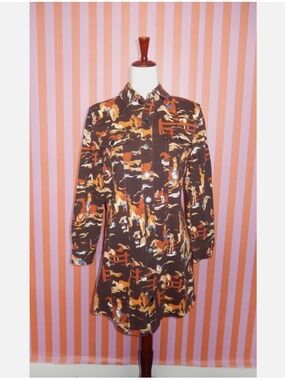 Reba Brown Denim Retro Cowboy Rodeo Shirt Dress M New